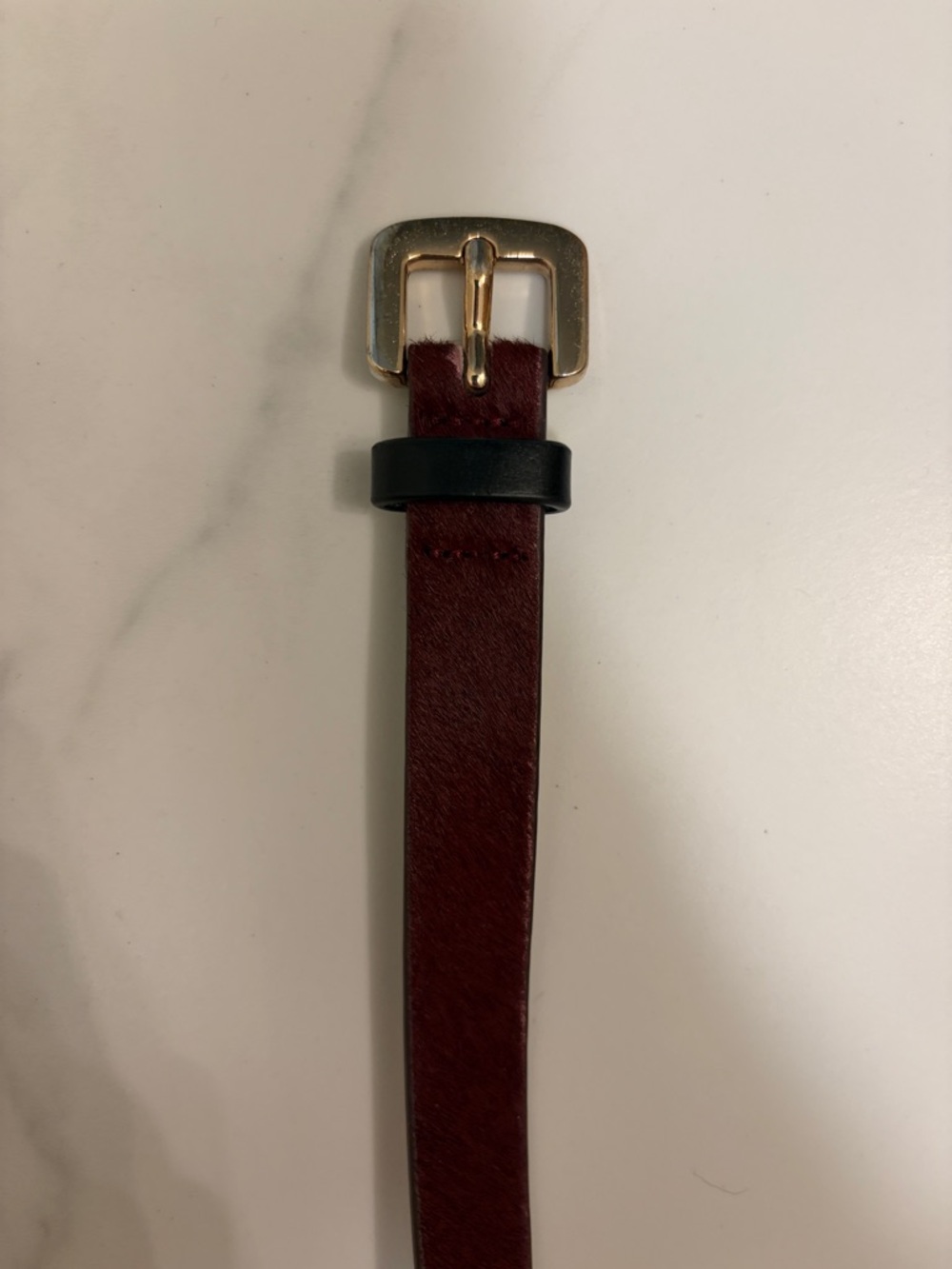 Ann Taylor Burgundy Leather Belt with Gold Buckle
